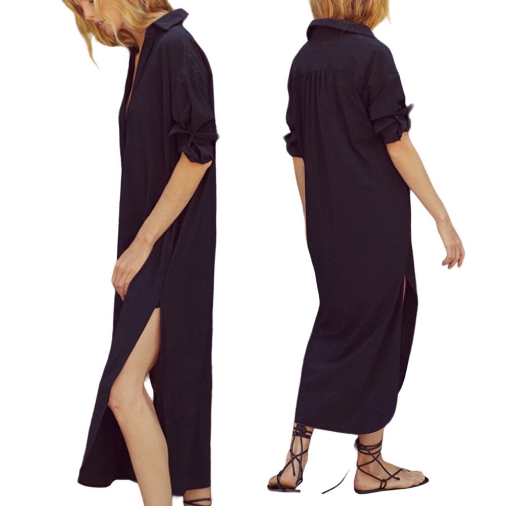 ONA by Yoon Chung Tropez Oversized Shirtdress Split Sides Black II Womens XS/S
